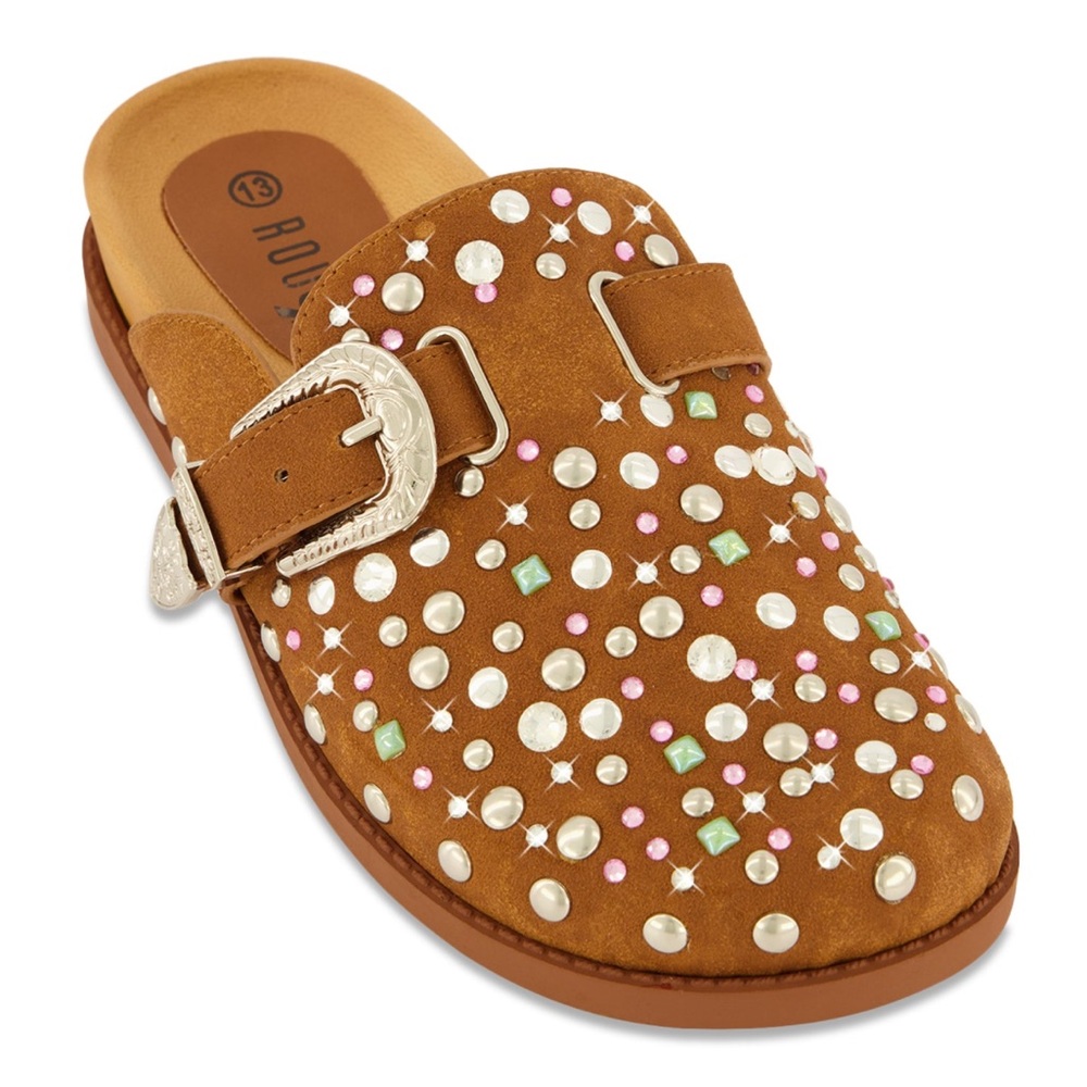 NEW| Women’s Rhinestone Studded Brown Buckle Clogs